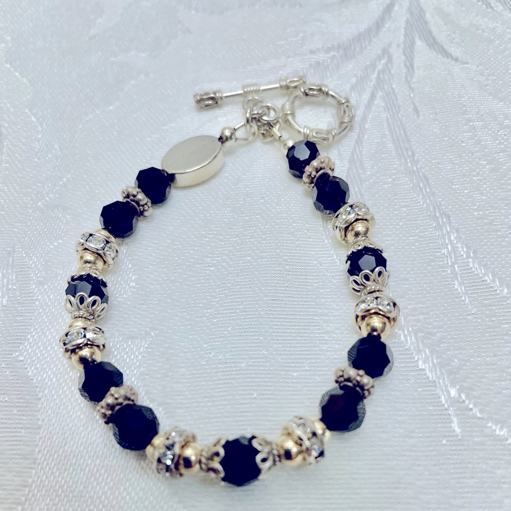 In Memory Colon Cancer Black and Sterling Silver 8” Bracelet